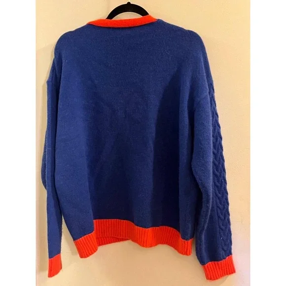 Edikted Cardigan Sweater Women's M/L Blue Tight Knit Logo Graphic Long Sleeve - Picture 4 of 5
